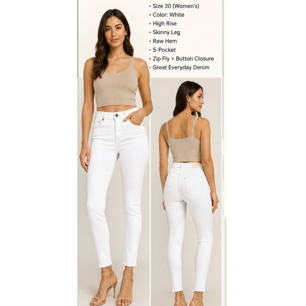 Pistola Skinny Jeans Women 30 Minimalist White High Rise Raw Hem Stretch Denim